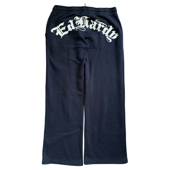 Ed Hardy Sweatpants Womens Large Black Skull Heart Rose Logo Large Y2K Tattoo - Picture 6 of 7